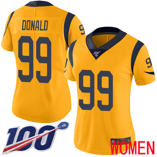Los Angeles Rams Limited Gold Women Aaron Donald Jersey NFL Football #99 100th Season Rush Vapor Untouchable->women nfl jersey->Women Jersey